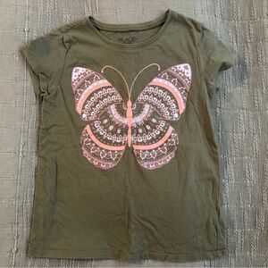 The Children's Place Olive Tee with Pink Mandala Butterfly